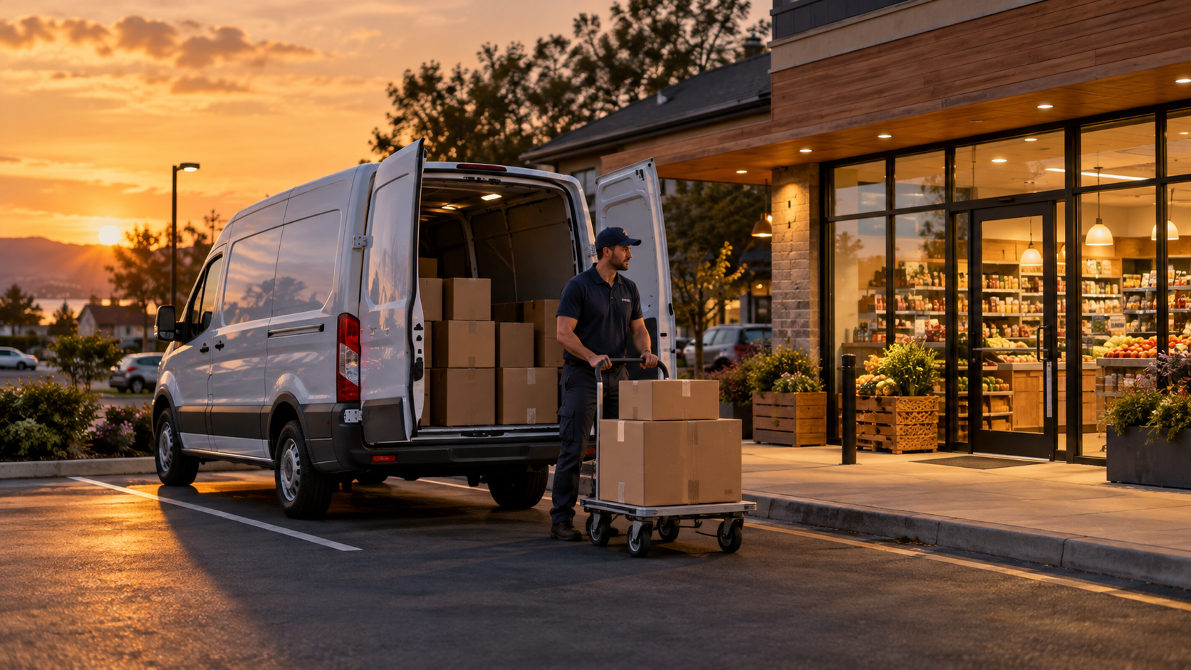 Supplier making a delivery to a neighborhood store